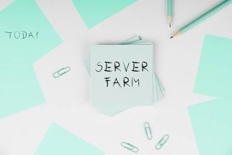 Text caption presenting Server Farm. Business showcase a group of computers 스톡 사진