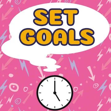 Text caption presenting Set Goals. Business overview Defining or achieving Stock Illustration
