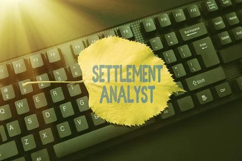 Text caption presenting Settlement Analyst. Word for Negotiate settlement using 写真素材