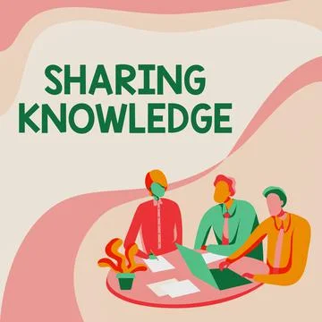 Text caption presenting Sharing Knowledge. Concept meaning knowledge is Stock Illustration