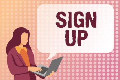 Text caption presenting Sign Up. Business overview use your information to Illustrazione stock
