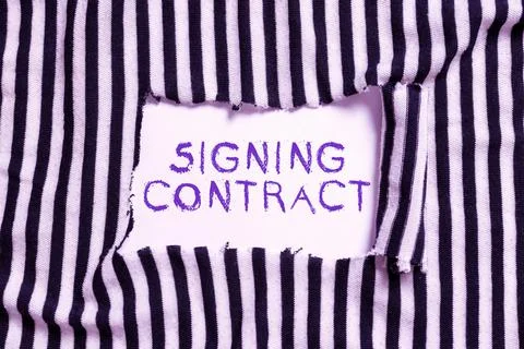 Text caption presenting Signing Contract. Business overview the parties signing Stock Photos