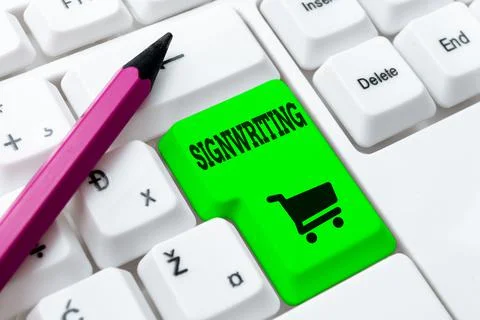 Text caption presenting Signwriting. Word for any type of clear lettering Stock Photos