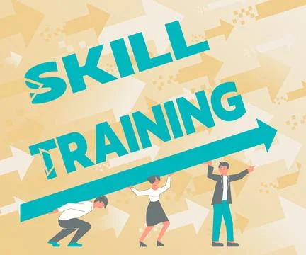 Text caption presenting Skill Training. Word for designed to gain and enhance Stock Illustration