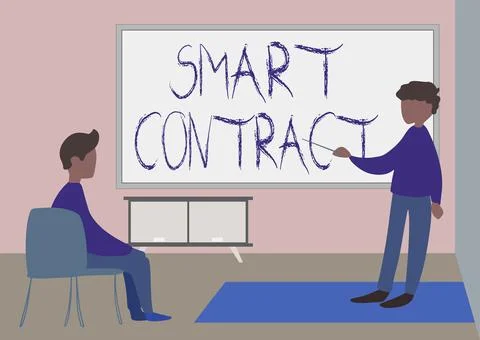 Text caption presenting Smart Contract. Business showcase digital agreement to Ilustração Stock