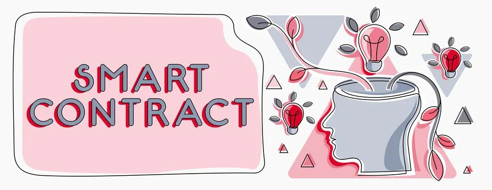 Text caption presenting Smart Contract. Business overview digital agreement to Ilustração Stock