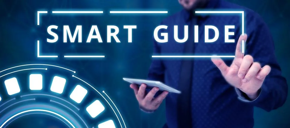Text caption presenting Smart Guide. Word for used to guide the development of Foto stock