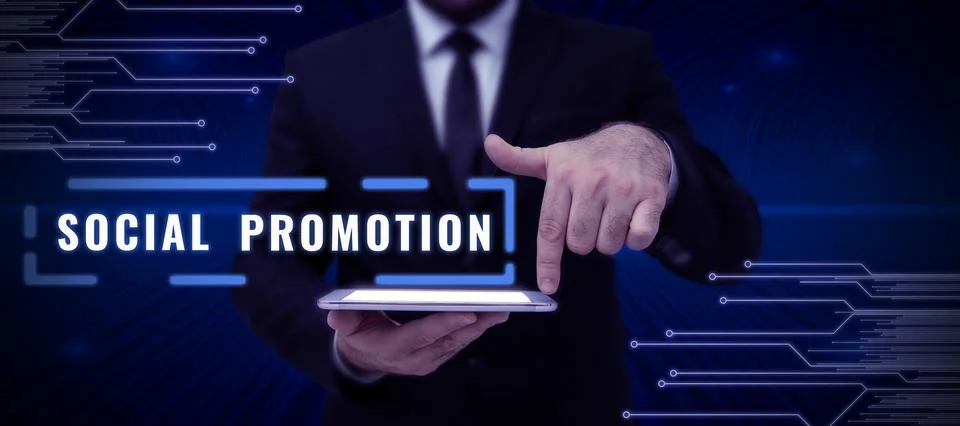 Text caption presenting Social Promotion. Business idea evaluate the Foto stock