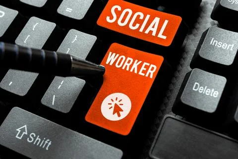 Text caption presenting Social Worker. Business approach assistance from state Stock Photos
