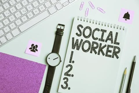 Text caption presenting Social Worker. Business showcase assistance from state Stock Photos