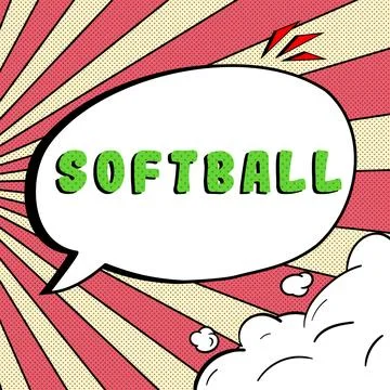Text caption presenting Softball. Word for a sport similar to baseball played Stock Illustration