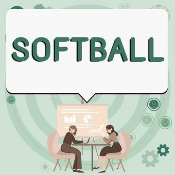 Text caption presenting Softball. Word for a sport similar to baseball played Stock Illustration