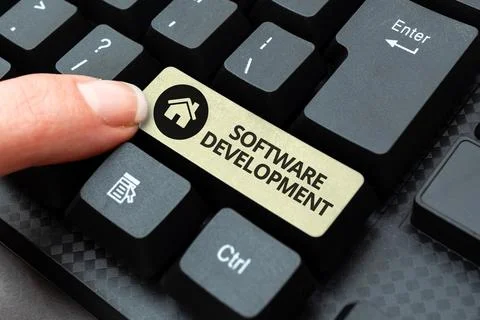 Text caption presenting Software Development. Business approach software is Foto stock