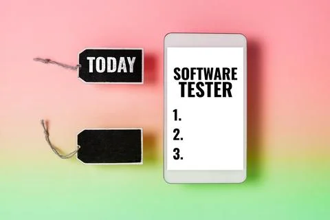 Text caption presenting Software Tester. Business idea implemented to protect Photos