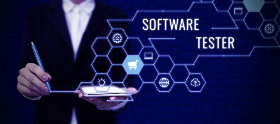 Text caption presenting Software Tester. Internet Concept implemented to protect Foto stock
