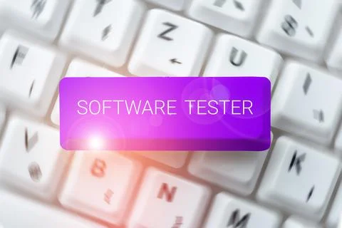 Text caption presenting Software Tester. Business overview implemented to Foto stock