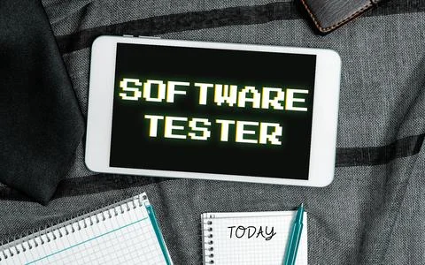 Text caption presenting Software Tester. Concept meaning implemented to protect Stock Photos
