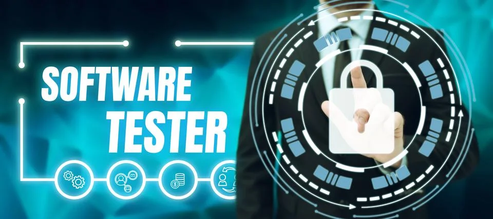 Text caption presenting Software Tester. Business idea implemented to protect Stock Photos