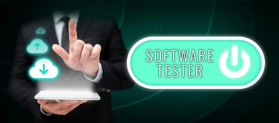 Text caption presenting Software Tester. Word for implemented to protect Stock Photos