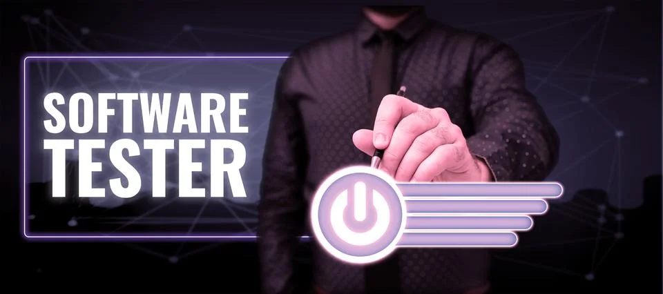 Text caption presenting Software Tester. Business idea implemented to protect Foto stock