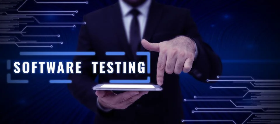 Text caption presenting Software Testing. Word Written on greet advertiser that Stock Photos