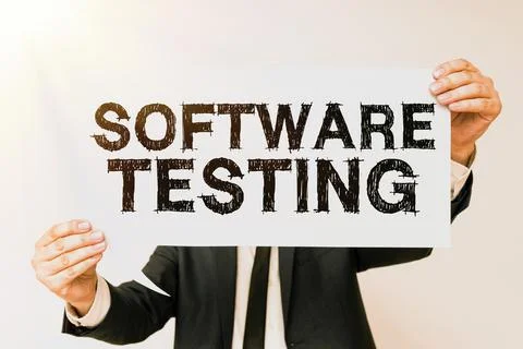Text caption presenting Software Testinginvestigation provide information about Fotos de archivo