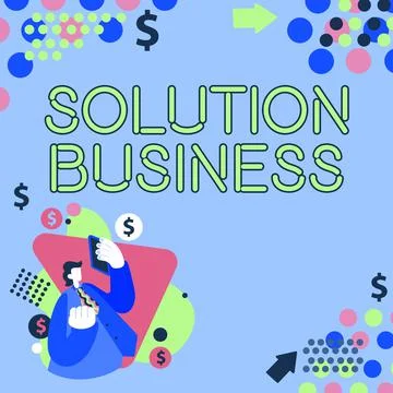 Text caption presenting Solution BusinessMarketing and advertising Payroll Illustrazione stock
