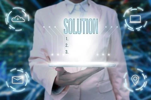 Text caption presenting Solution. Concept meaning the ways to solve a problem or 스톡 사진
