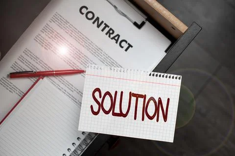 Text caption presenting Solution. Word Written on a means of solving a problem Foto stock