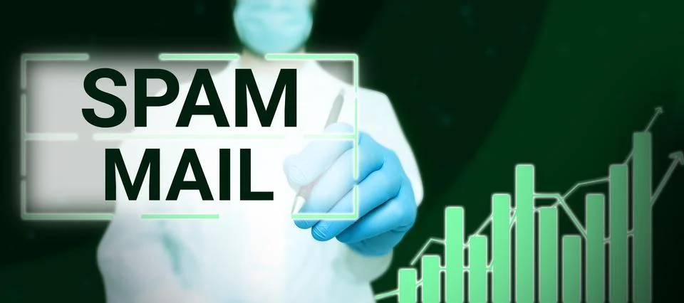 Text caption presenting Spam Mail. Business overview Intrusive advertising Stock Photos