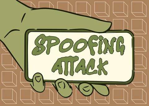 Text caption presenting Spoofing Attack. Internet Concept impersonation of a Stock Illustration