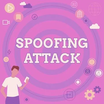 Text caption presenting Spoofing Attack. Business approach impersonation of a 스톡 일러스트