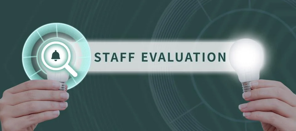Text caption presenting Staff Evaluation. Concept meaning clarifies the Stock Photos
