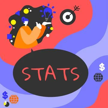 Text caption presenting Stats, Word for practice or science of collecting and Illustrazione stock