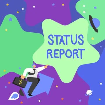 Text caption presenting Status Report. Internet Concept Update Summary of Stock Illustration