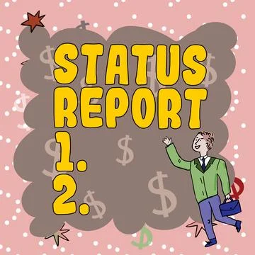 Text caption presenting Status Report. Word for Update Summary of situations as Stock Illustration