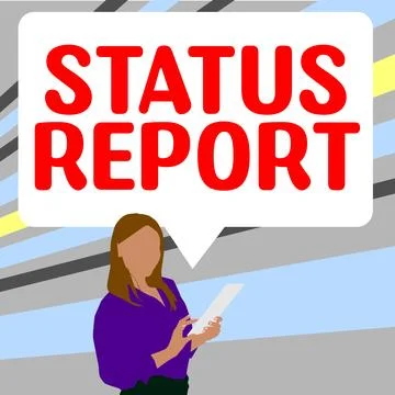 Text caption presenting Status Report. Business idea Update Summary of Stock Illustration
