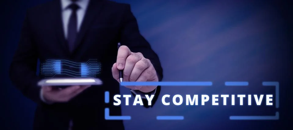 Text caption presenting Stay Competitive. Concept meaning moving from the use of Photos