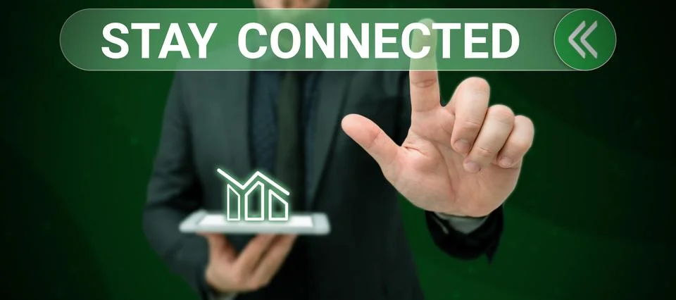 Text caption presenting Stay Connected. Concept meaning To keep communicating on Foto stock