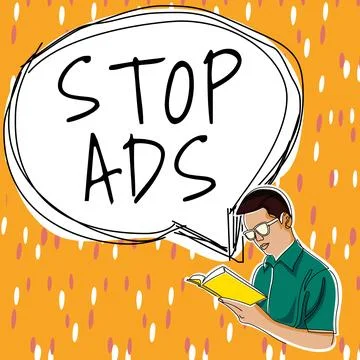 Text caption presenting Stop Ads. Business showcase program that will remove Stock Illustration