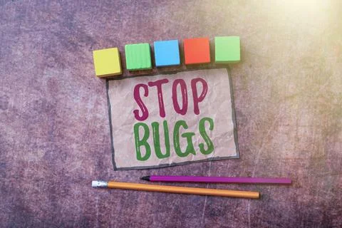 Text caption presenting Stop Bugs. Business idea Get rid an insect or similar Stock Photos