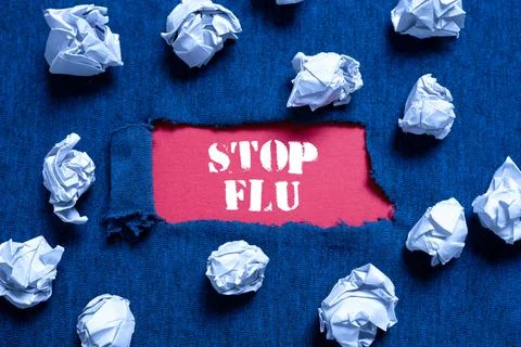 Text caption presenting Stop Flu. Word for a process of inputting and storing Stock Photos