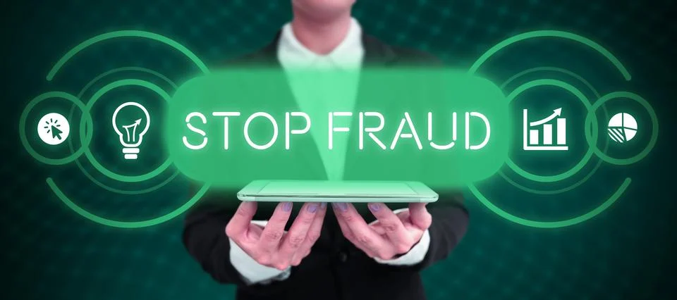 Text caption presenting Stop Fraud. Business overview campaign advices people to Stock Photos