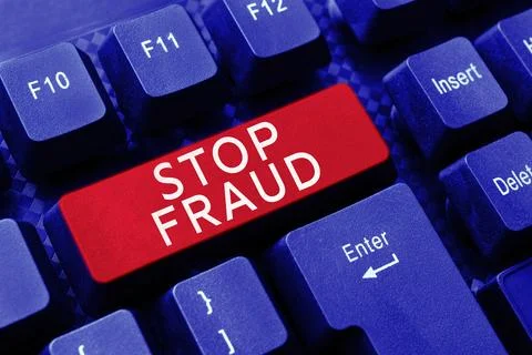 Text caption presenting Stop Fraud. Word for campaign advices people to watch Stock Photos