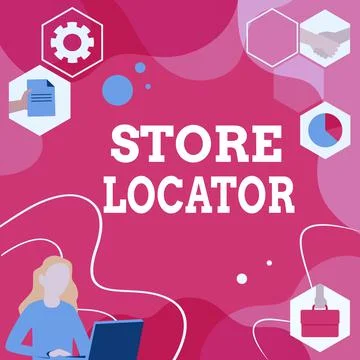 Text caption presenting Store Locator. Business concept to know the address Illustrazione stock