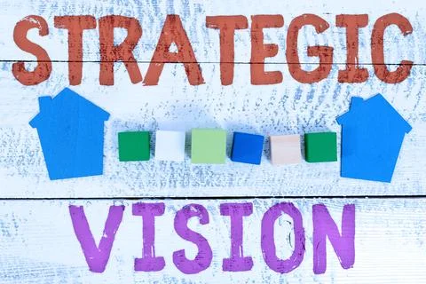 Text caption presenting Strategic Vision. Word Written on clarifies the 库存照片