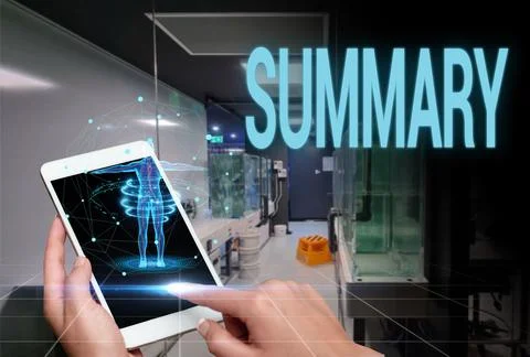 Text caption presenting Summary. Business showcase brief statement or account of 스톡 사진