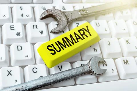 Text caption presenting Summary. Word Written on brief statement or account of Foto stock