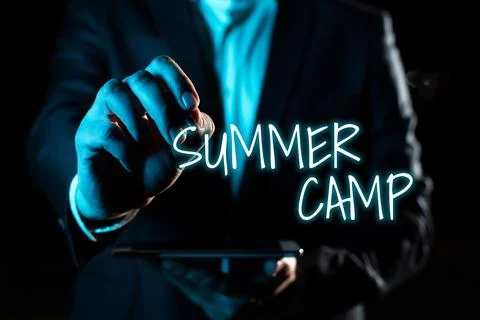 Text caption presenting Summer Camp. Concept meaning Supervised program for kids Foto stock