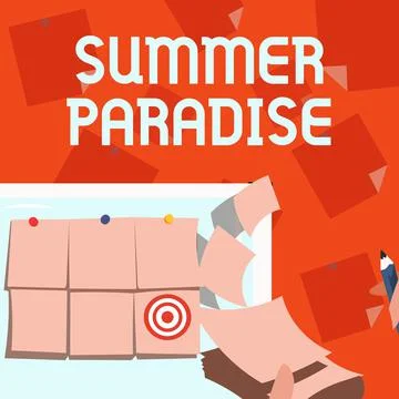 Text caption presenting Summer Paradise. Word for Spending vacation in the an Stock-Illustration